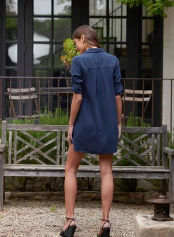 Bella Dahl A-Line Rolled Tab Sleeve Dress - Endless Sea- Short Dresses