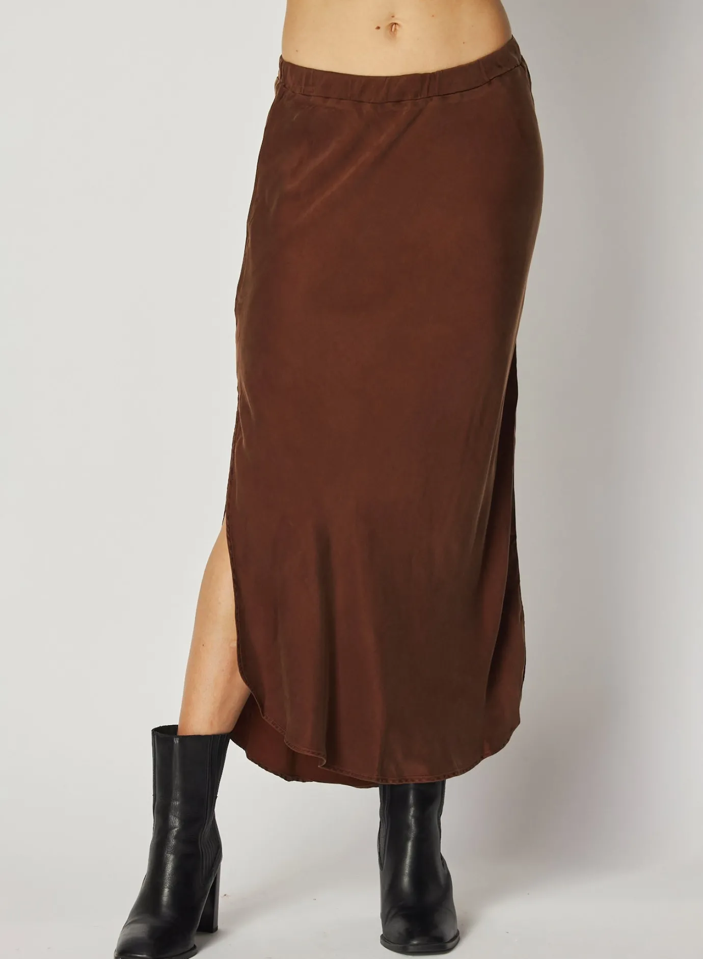 Bella Dahl Asymmetric Side Slit Bias Skirt - Mahogany Brown- Skirts