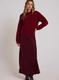 Bella Dahl Asymmetric Side Slit Bias Skirt - Deep Plum- Skirts