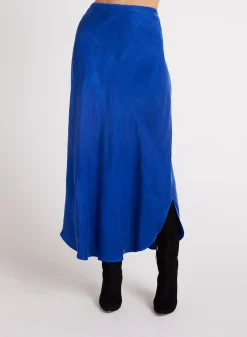 Bella Dahl Asymmetric Side Slit Bias Skirt - Rich Cobalt- Skirts