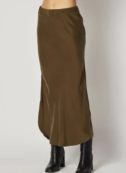 Bella Dahl Asymmetric Side Slit Bias Skirt - Autumn Olive- Skirts