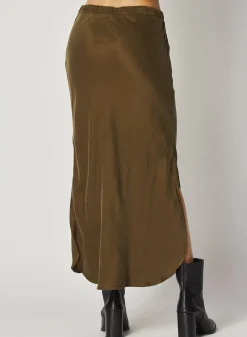 Bella Dahl Asymmetric Side Slit Bias Skirt - Autumn Olive- Skirts