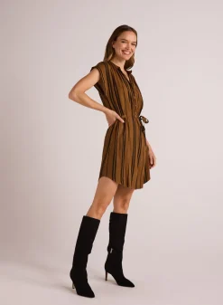 Bella Dahl Belted Cap Sleeve Dress - Gilded Brown- Short Dresses