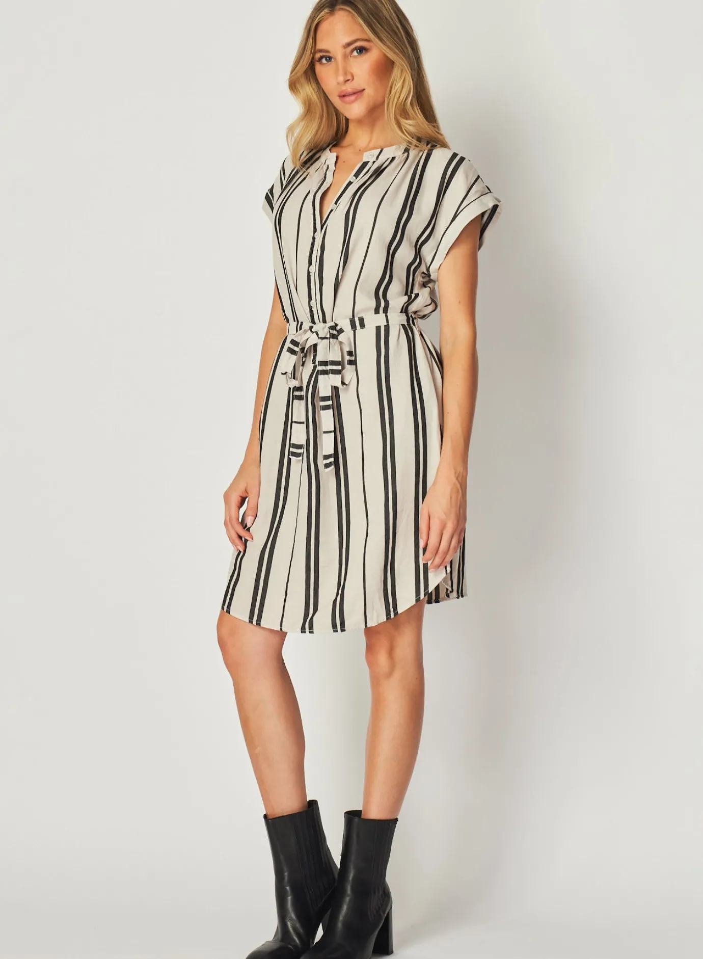 Bella Dahl Belted Cap Sleeve Dress - Soft Ecru- Short Dresses