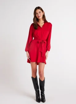 Bella Dahl Belted Pullover Shirt Dress - Cherry Red- Seasonal Essentials