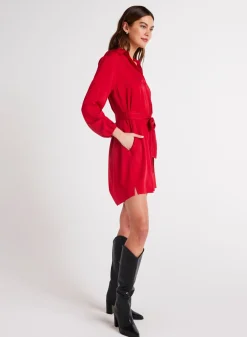 Bella Dahl Belted Pullover Shirt Dress - Cherry Red- Seasonal Essentials