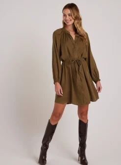 Bella Dahl Belted Raglan Mini Dress - Basil Green- Short Dresses