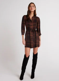 Bella Dahl Belted Shirt Dress - Autumn Ember Plaid- Short Dresses
