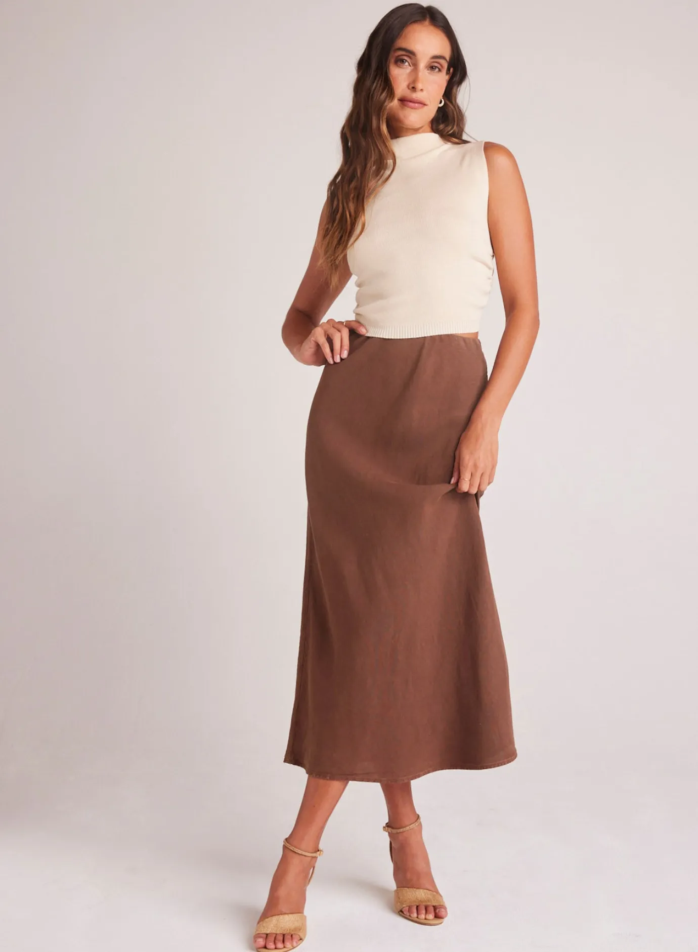 Bella Dahl Bias Midi Skirt - Botanical Brown- Skirts