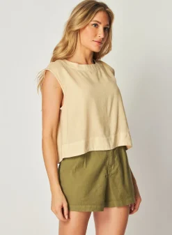 Bella Dahl Boxy Button Back Top - Summer Khaki- Sleeveless