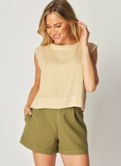Bella Dahl Boxy Button Back Top - Summer Khaki- Sleeveless