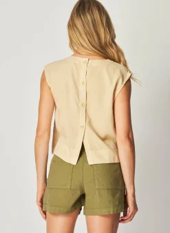 Bella Dahl Boxy Button Back Top - Summer Khaki- Sleeveless