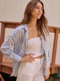 Bella Dahl Boyfriend Button Down - Bahia Breeze Stripe- Long Sleeve