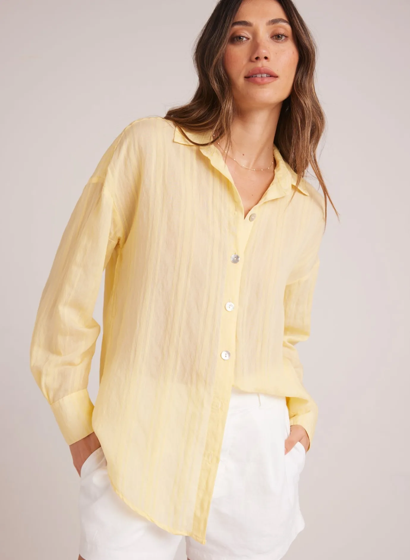 Bella Dahl Boyfriend Button Down - Citron Yellow- Long Sleeve