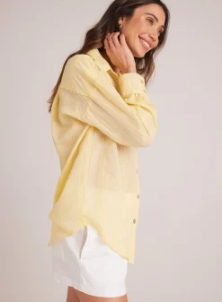 Bella Dahl Boyfriend Button Down - Citron Yellow- Long Sleeve