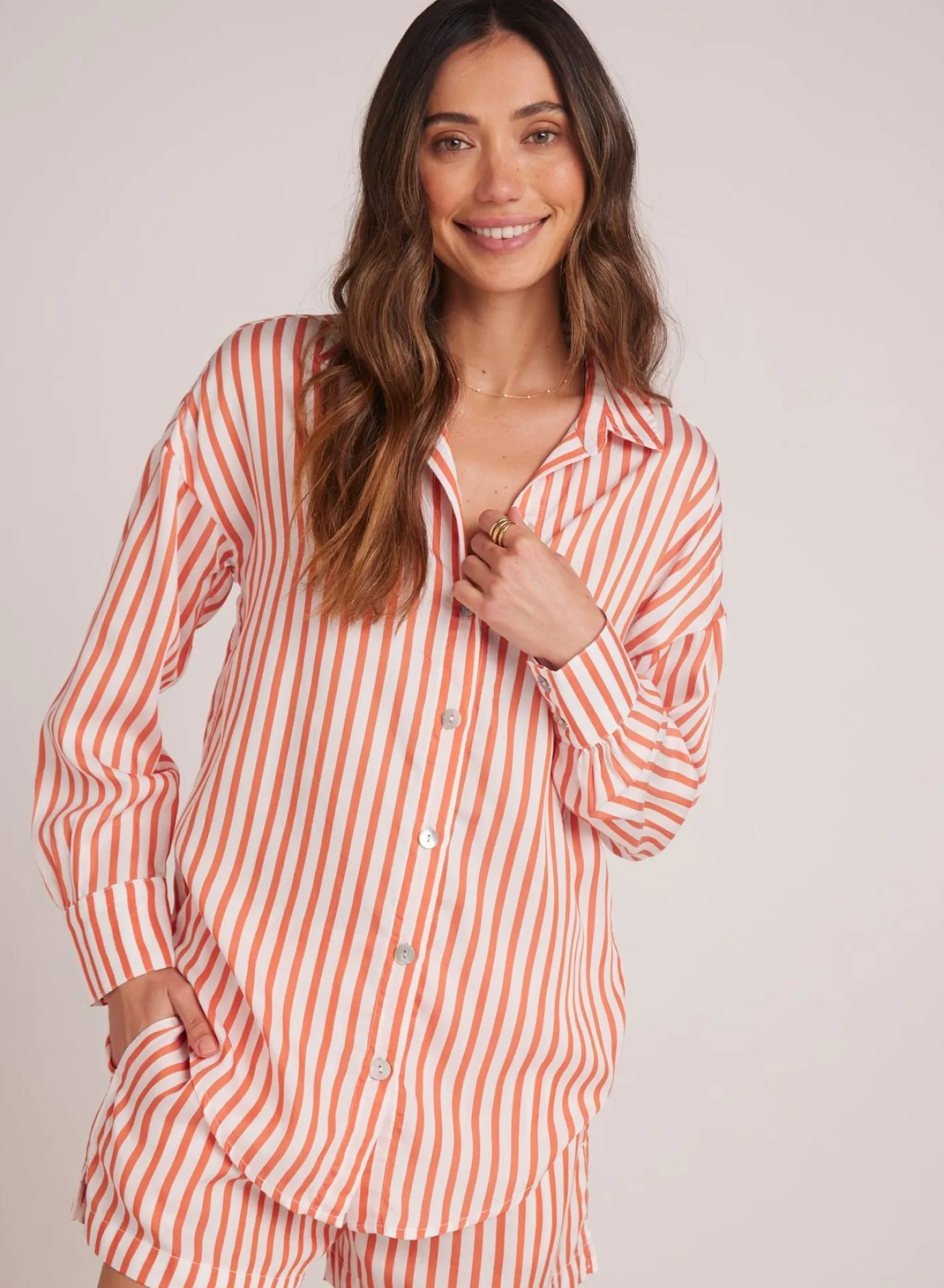 Bella Dahl Boyfriend Button Down - Sunset Blaze Stripe- Button Down