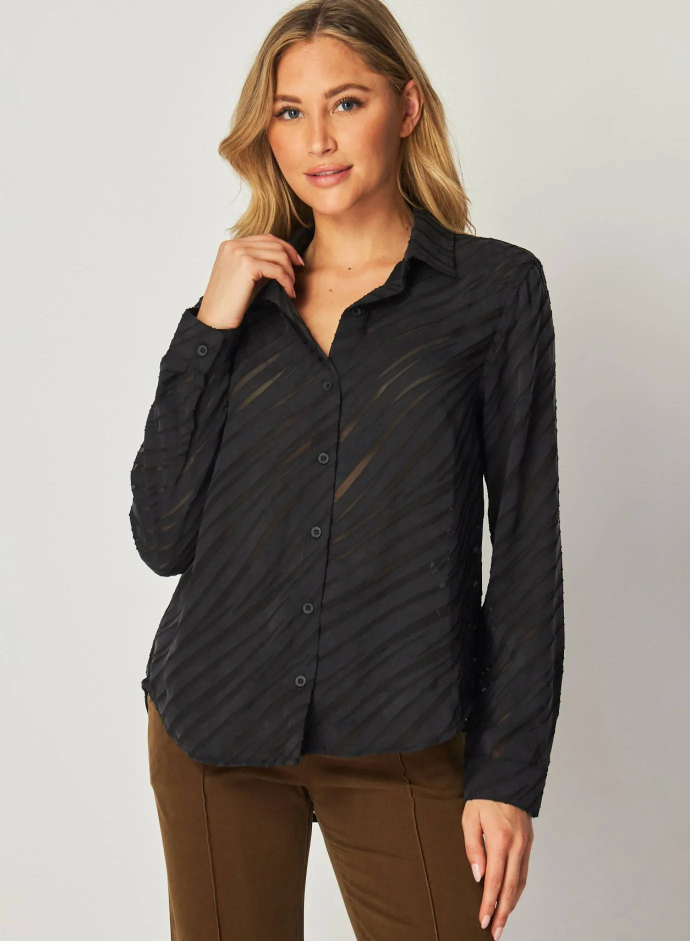 Bella Dahl Burn Out Button Down Shirt - Black Zebra- Button Down