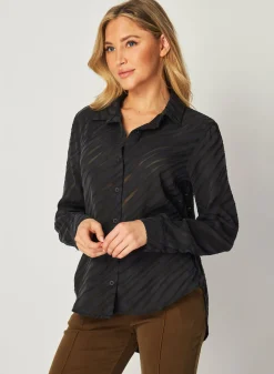 Bella Dahl Burn Out Button Down Shirt - Black Zebra- Button Down