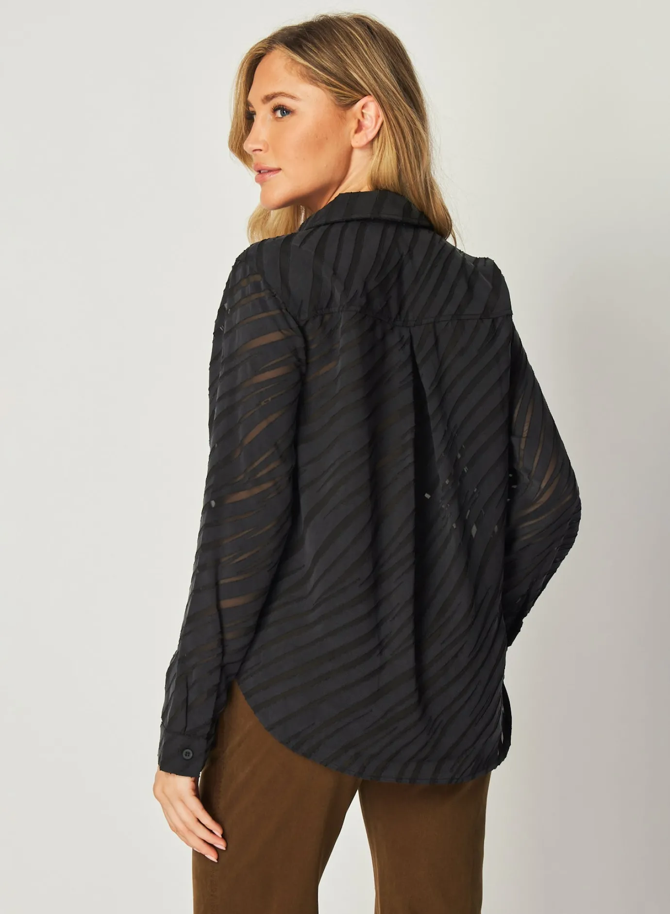 Bella Dahl Burn Out Button Down Shirt - Black Zebra- Button Down