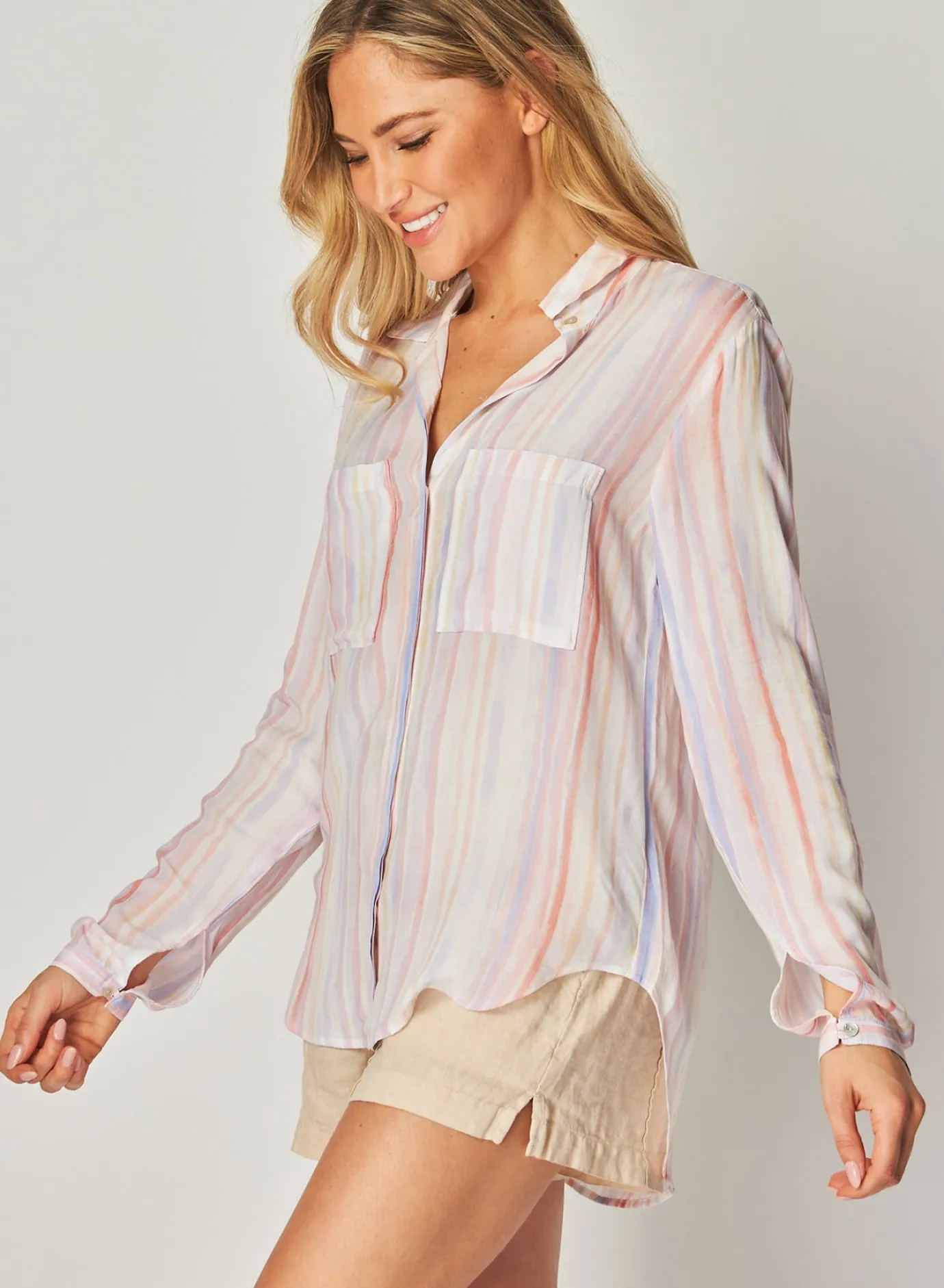 Bella Dahl Button Down Hipster - Sunrise Stripe Print- Long Sleeve