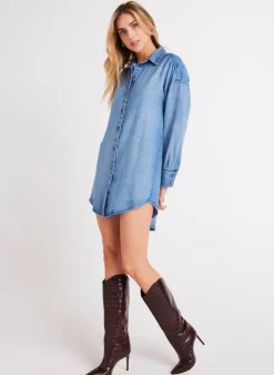Bella Dahl Button Front Shirt Dress- Vintage Horizon Wash- Short Dresses