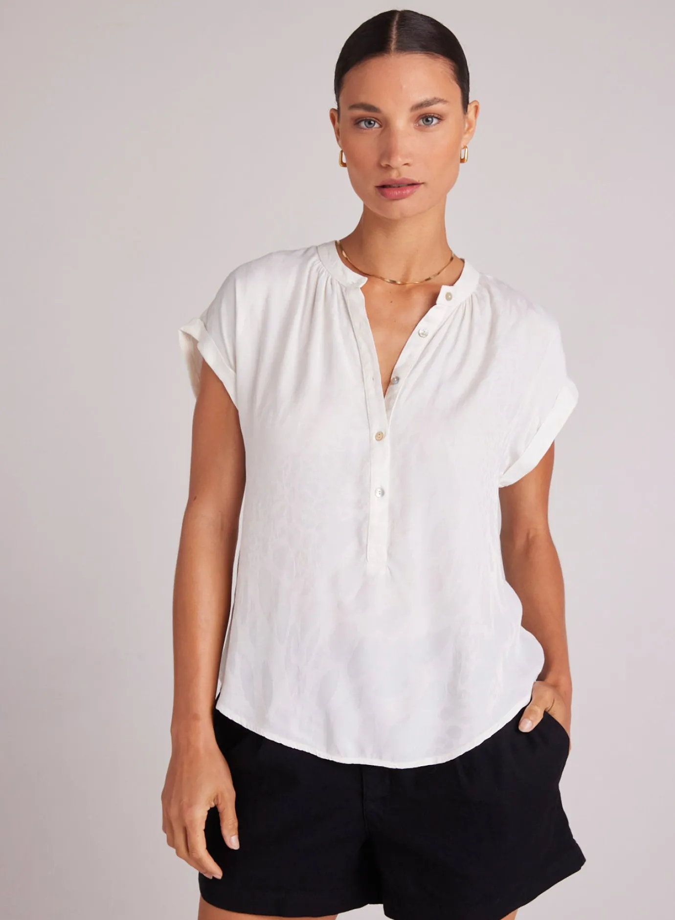 Bella Dahl Cap Sleeve Henley - Off White- Short Sleeve