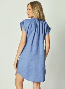 Bella Dahl Cap Sleeve Henley Dress -  Bahia Blue- Short Dresses