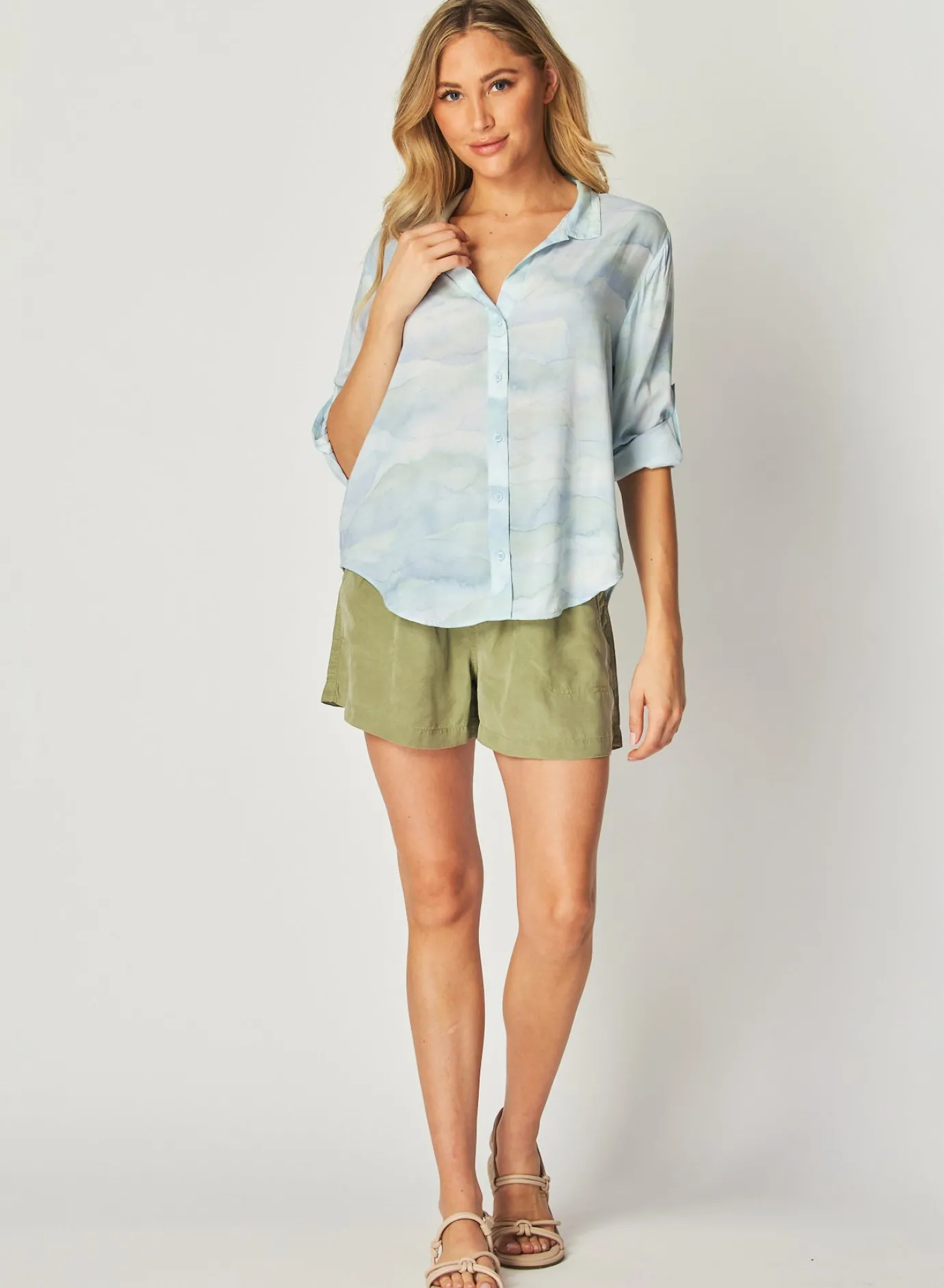 Bella Dahl Capri Button Down Shirt - Waves Camo Print- Button Down