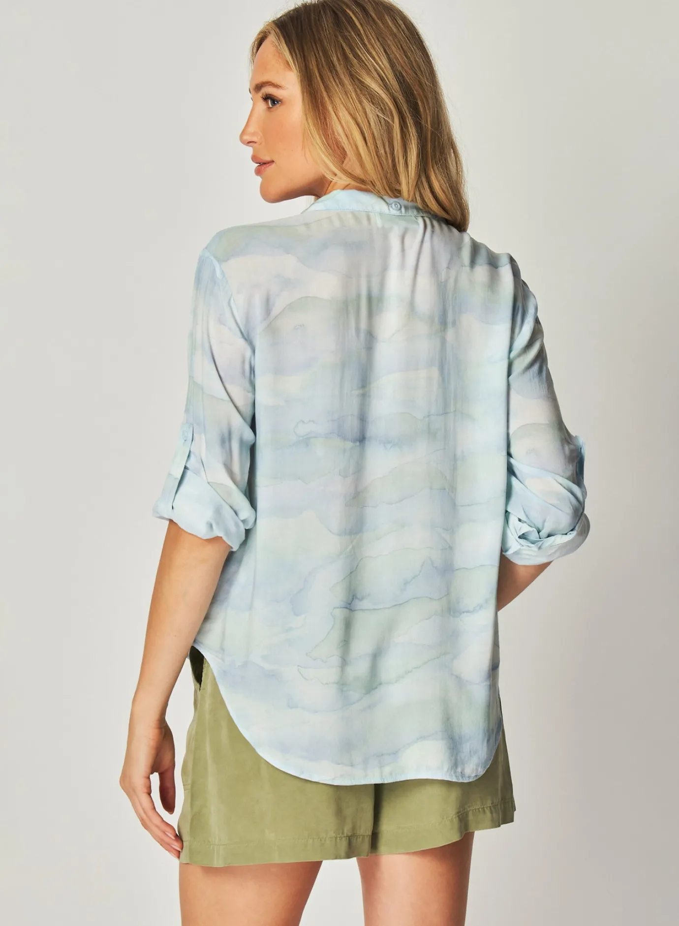Bella Dahl Capri Button Down Shirt - Waves Camo Print- Button Down