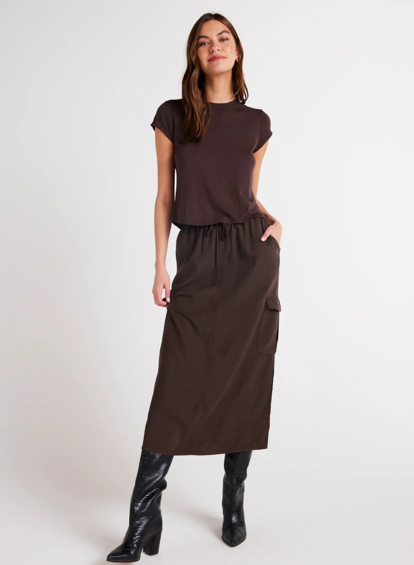 Bella Dahl Cargo Midi Skirt - Chestnut Brown- Essentials Bottoms
