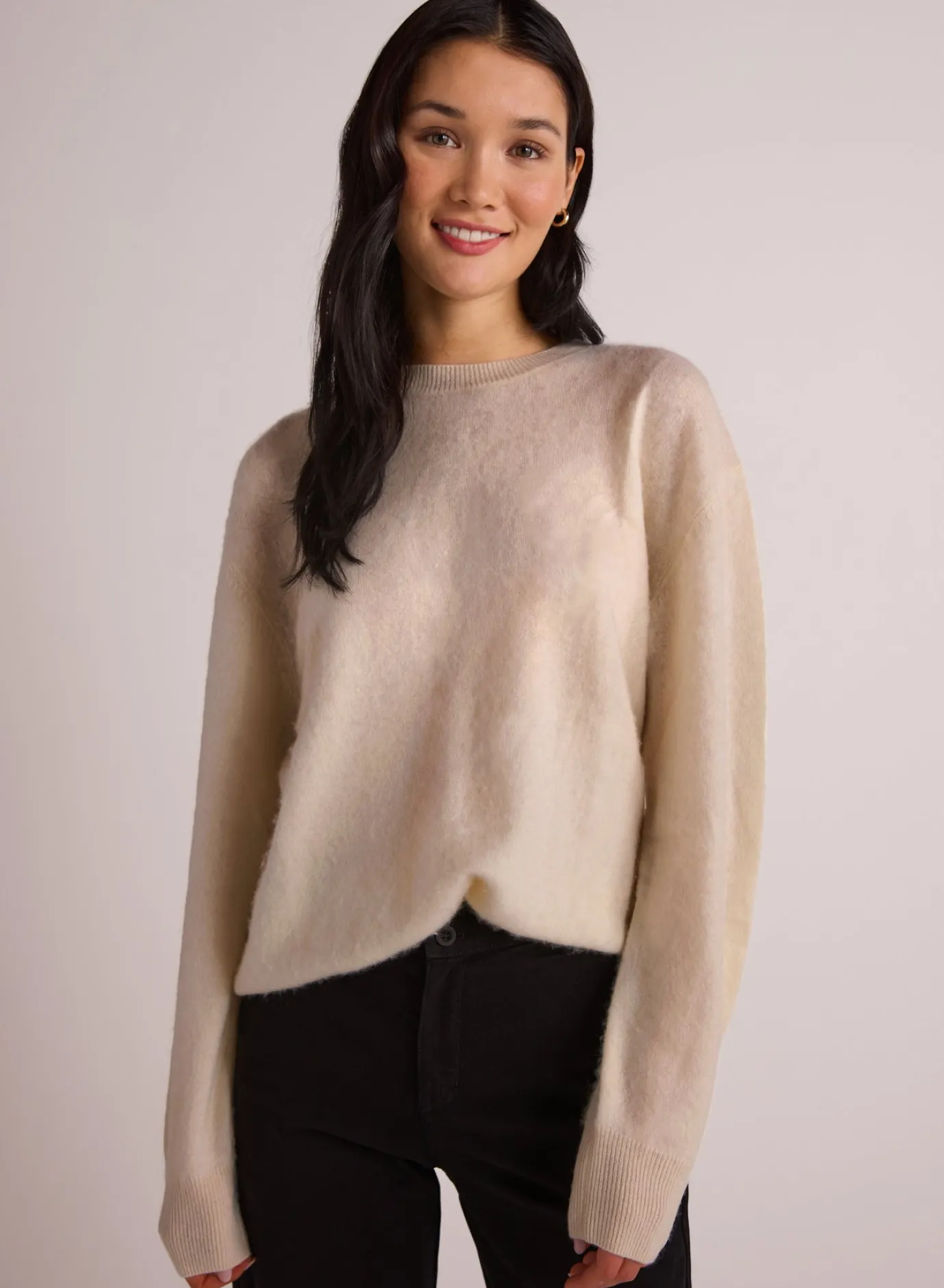 Bella Dahl Cashmere Fuzzy Crew Neck - Rich Ivory- Sweaters