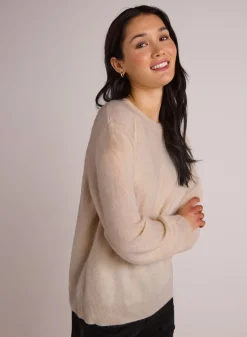 Bella Dahl Cashmere Fuzzy Crew Neck - Rich Ivory- Sweaters