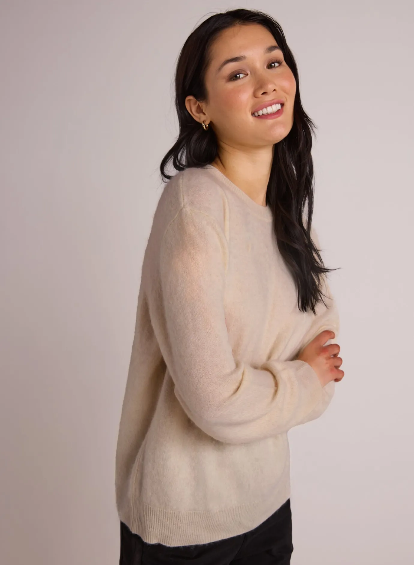 Bella Dahl Cashmere Fuzzy Crew Neck - Rich Ivory- Sweaters