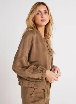 Bella Dahl Chloe Clean Bomber Jacket - Topaz Brown- Outerwear