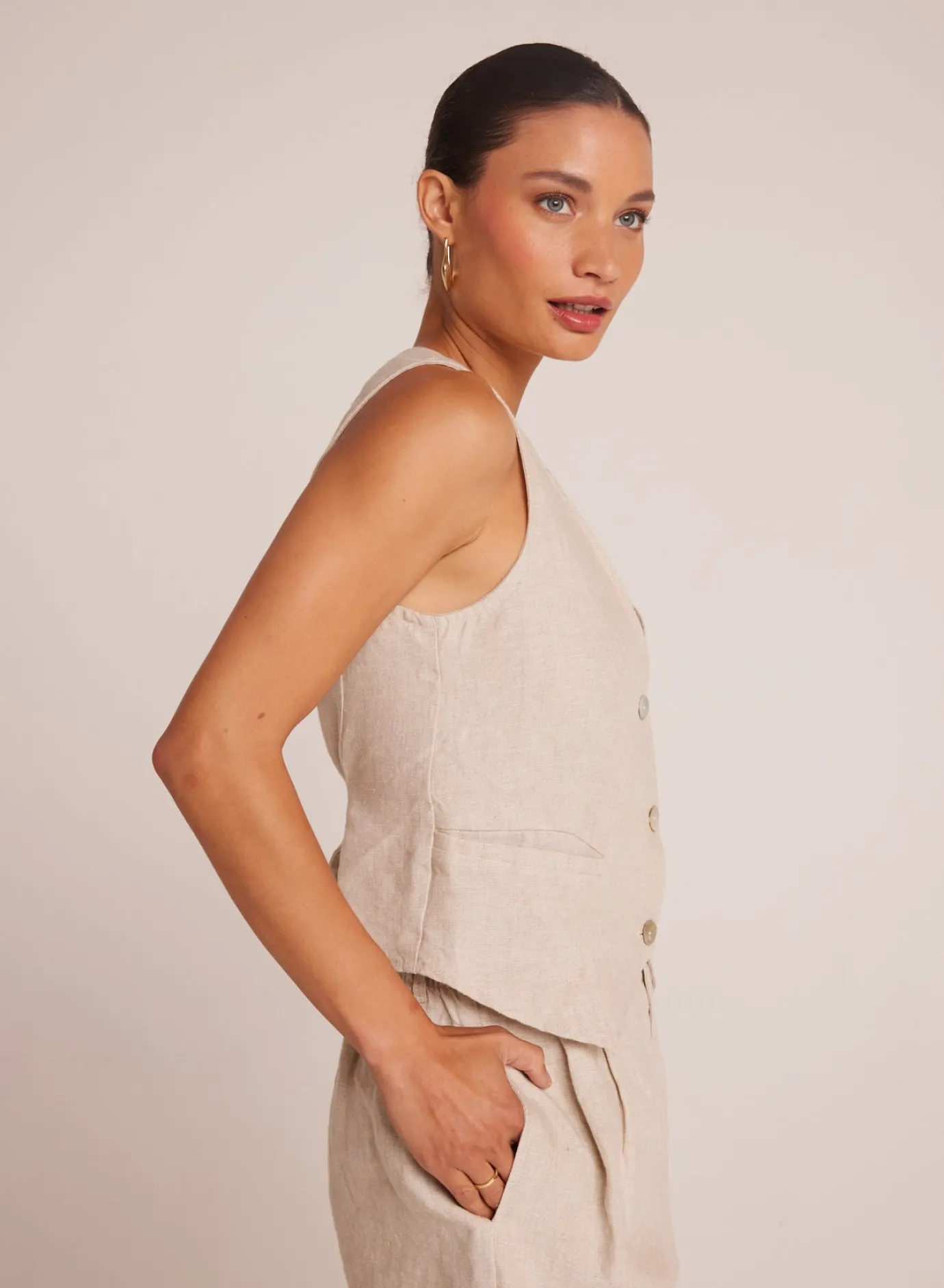 Bella Dahl Cinch Back Vest - Linen Sand- Sleeveless