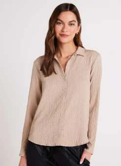 Bella Dahl Clean Button Front Shirt - Light Oak- Long Sleeve