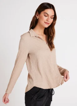 Bella Dahl Clean Button Front Shirt - Light Oak- Long Sleeve