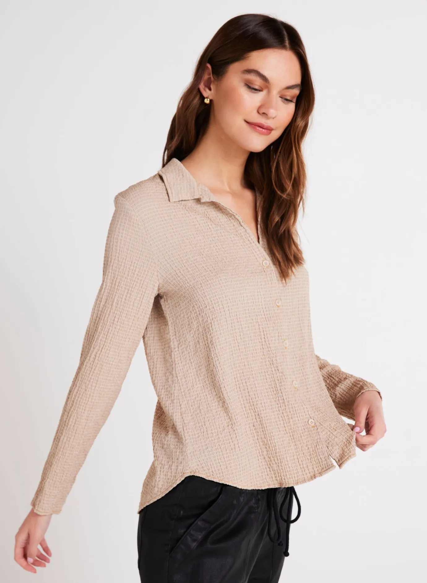 Bella Dahl Clean Button Front Shirt - Light Oak- Long Sleeve