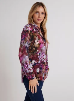 Bella Dahl Clean Front Hipster Shirt - Twilight Fleur Print- Button Down