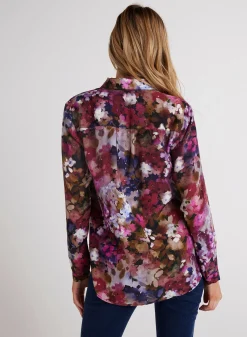 Bella Dahl Clean Front Hipster Shirt - Twilight Fleur Print- Long Sleeve