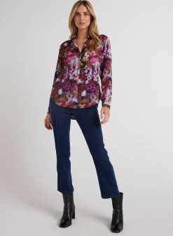 Bella Dahl Clean Front Hipster Shirt - Twilight Fleur Print- Long Sleeve