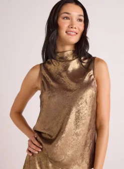 Bella Dahl Cowl Neck Bias Top - Gold Metallic- Sleeveless