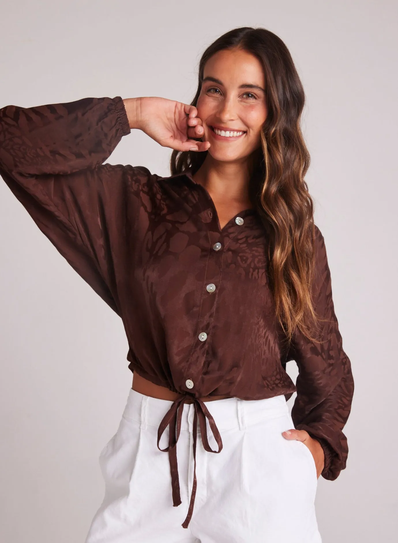 Bella Dahl Drawcord Waist Shirt - Café Noir- Long Sleeve