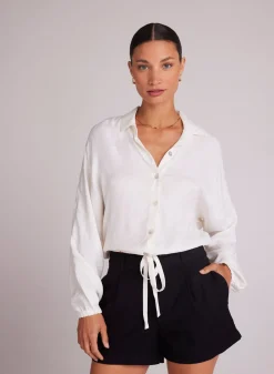 Bella Dahl Drawcord Waist Shirt - Off White- Long Sleeve