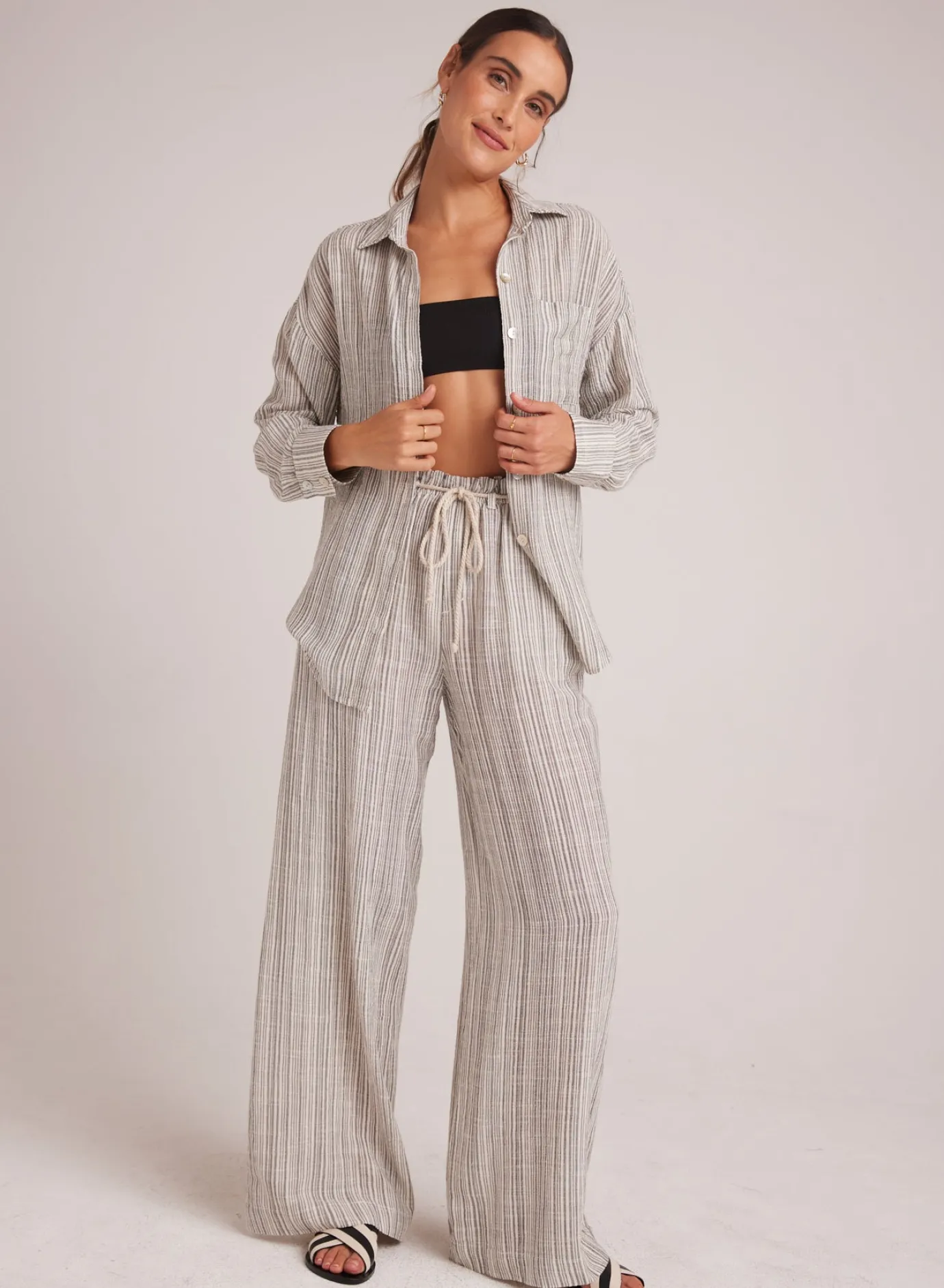 Bella Dahl Drawcord Wide Leg Pant - Eze Slub Stripe- Pants