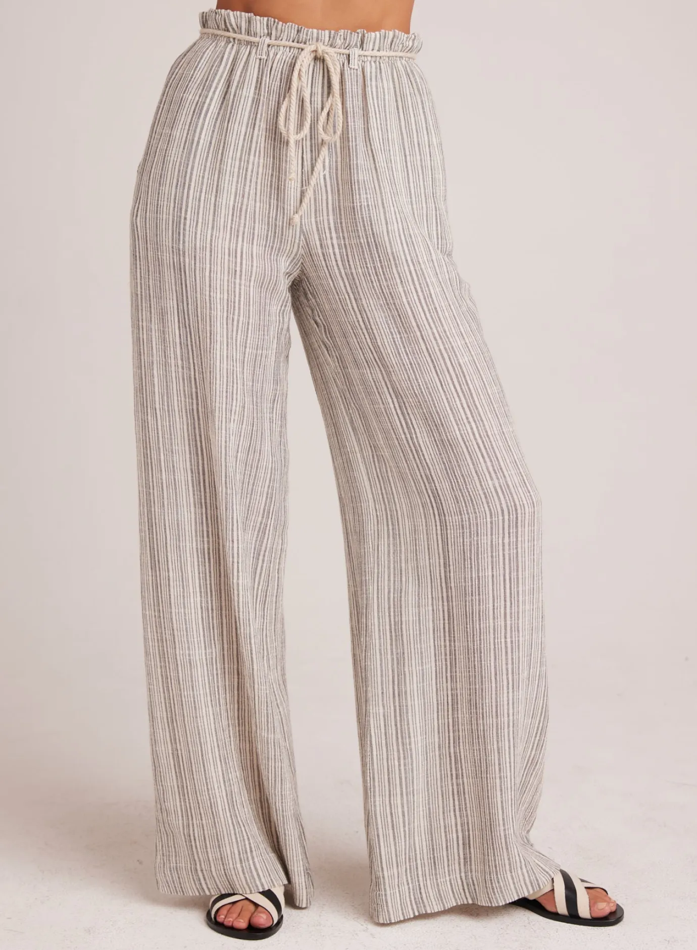 Bella Dahl Drawcord Wide Leg Pant - Eze Slub Stripe- Pants
