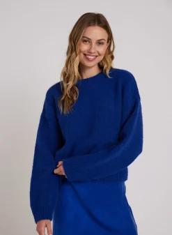 Bella Dahl Drop Shoulder Fuzzy Chenille Sweater - Rich Cobalt- Sweaters