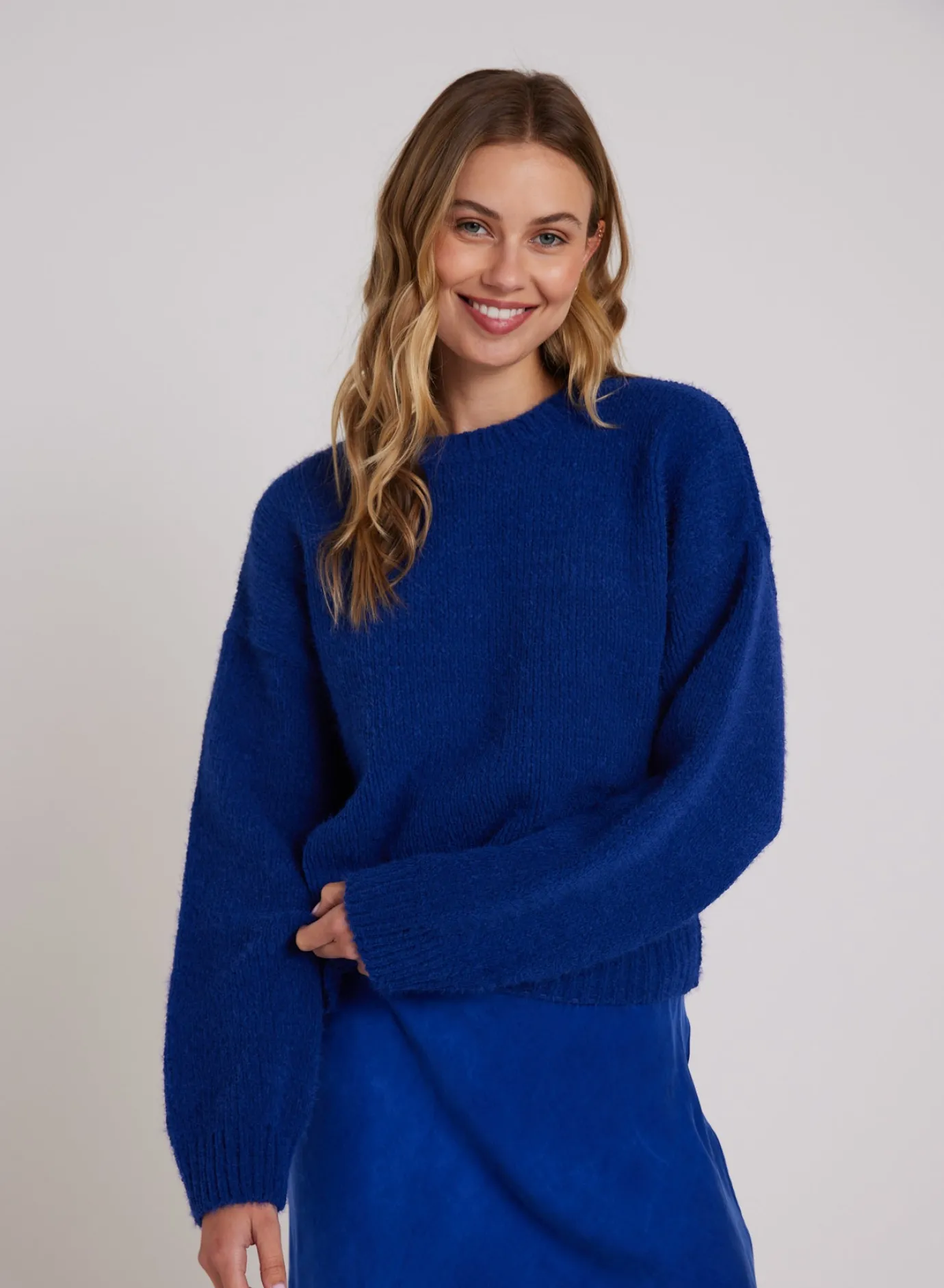 Bella Dahl Drop Shoulder Fuzzy Chenille Sweater - Rich Cobalt- Sweaters