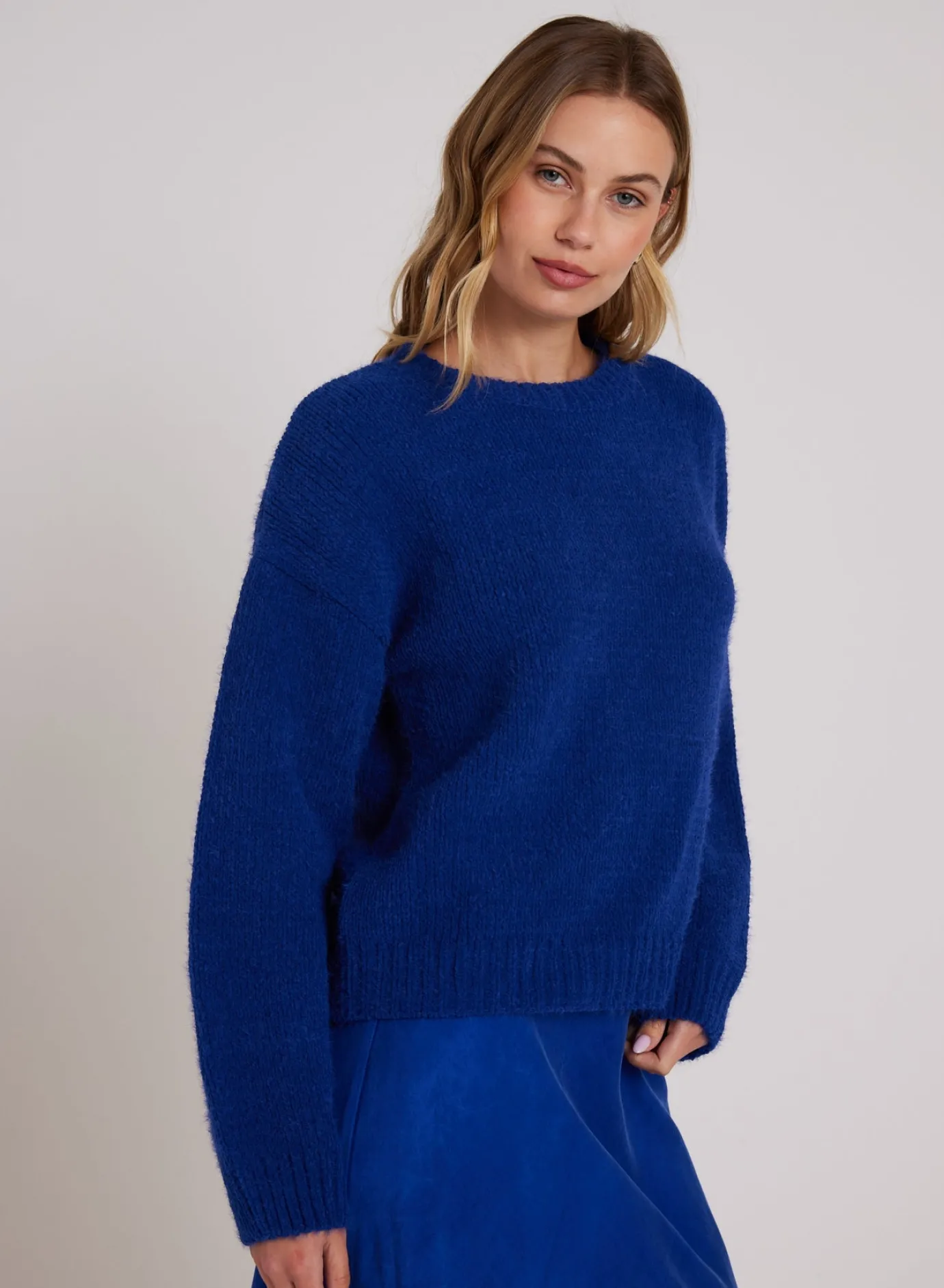 Bella Dahl Drop Shoulder Fuzzy Chenille Sweater - Rich Cobalt- Sweaters