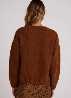 Bella Dahl Drop Shoulder Fuzzy Chenille Sweater - Bronzed Maple- Sweaters
